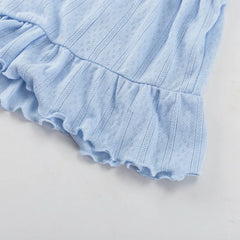 Lace-Up Ruffled Crop Top And Shorts Two Piece-Set