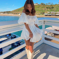 Off-shoulder Ruched A-line Mini Dress - Bohemian Regular Fit