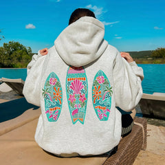 Surf Board Embroidered Hoodie - Loose Fit Pullover