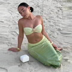 Green Ombré Starfish Sequin Bralette And Maxi Skirt Set