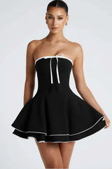 Black Tube Flare Bow Mini Dress