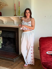 White Flower Embroidery Tank Top And Pants Sets