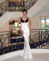 Two Tone Patchwork Cut Out Satin Maxi Dress