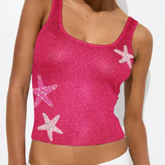 Star Patchwork Cropped Tank Top - Sequined Summer Style