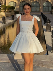 White Bowknot A-line Mini Dress