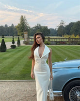 Deep Neck Large Collar Buttoned Halter Midi Dress