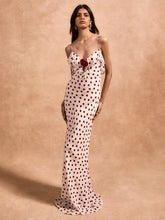 Rose Polka Dot Ruffle Strappy Maxi Dress