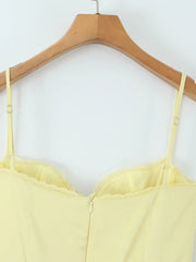 Yellow Satin Tulle Bustier Maxi Dress