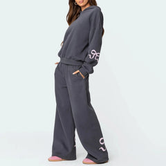 Bow Print Loose Fit Hoodie & Tracksuit Set - Women's Basics
