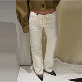 White Lace Up Jeans