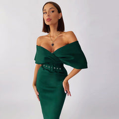 Off Shoulder Elegant Party Ladies Vintage Evening Formal Midi Dress