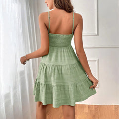 Ruched Spaghetti Strap Summer Mini Dress