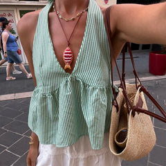 Green Plaid Babydoll Tank Top