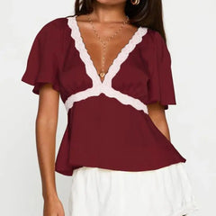 Lace Trim Flare Sleeve Top - High Street Chic