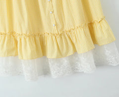 Yellow Gingham Printed Crop Top And Maxi Skirt Set