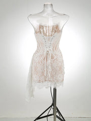 Lace Corset Draped Mini Dress