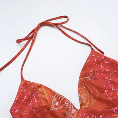 Orange V-neck Open Back Maxi Dress �Sleeveless Style