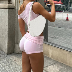 Pink Crop Top And Shorts Set