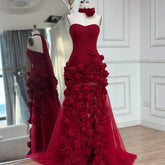 Strapless 3d Flower Tulle Shawl Gown