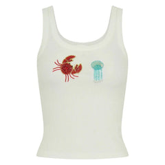 White Tank Top With 3D Appliqués