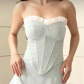 Grey Frill Trim Corset Top