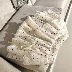 White Polka Dots Elastic Mini Skirt - Streetwear A-Line