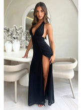 Black Deep Neck High Split Maxi Dress