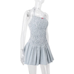 Blue Striped Ruched Mini Dress �Stretchy Fit