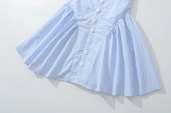 Blue Striped Padded Corset Bow Halter Mini Dress