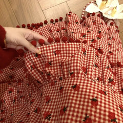 Red Strawberry Print Tassel Long Skirt - Sweet Ball Gown A-Line