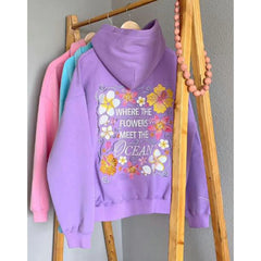 Floral Letter Embroidery Hoodie - Loose Fit Pullover