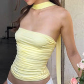 Ruched Tube Top with Scarf - Y2K Style