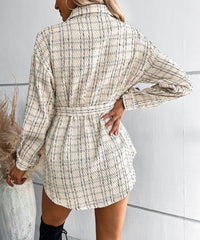 Single Breasted Belted Plaid Shirt Jacket