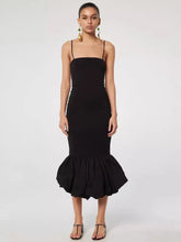 Black Spaghetti Strap Balloon Fishtail Midi Dress