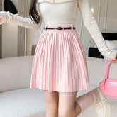 Pleated High Waist Belted Mini Skirt