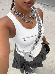White Zipper Slit Tank Top