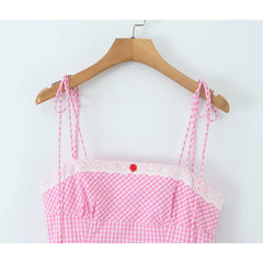 Pink Plaid Tie Up Mini Dress