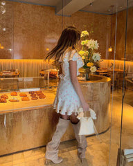 White Floral Ruffle Short Sleeve Mini Dress