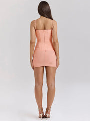 Peach Mesh Body-con Mini Dress
