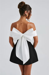 Black Off-shoulder Large Back Bow Mini Dress