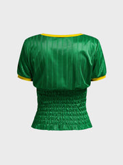 Brasil Letter Flag Graphic Ruched T-shirt - Vintage Knit