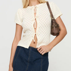 Knit Tie Up Short Sleeve Top