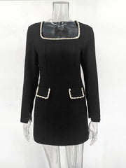 Tweed Solid Beaded Seam Mini Dress