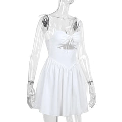 Tie Up Cut Out White Flare Mini Dress