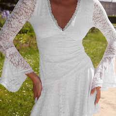 Lace Flare Long Sleeve Flare Mini Dress