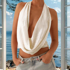 Sequin Deep Neck Halter Tank Top