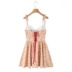 Orange Floral Print Bow Tie Up Mini Dress