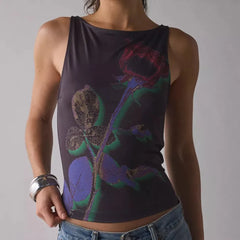 Y2K Flower Print Sleeveless Tank Top - Colorful Summer Style