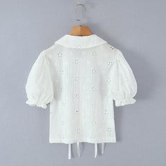 White Embroidery Lace Peter Pan Collar Short Sleeve Top