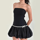 Black Puff Strapless Mini Dress